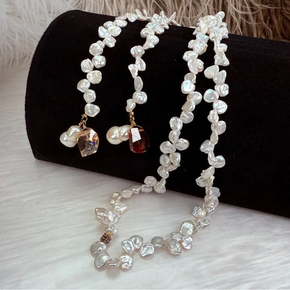 Vintage Freshwater Pearl Crystal Lariat Necklace